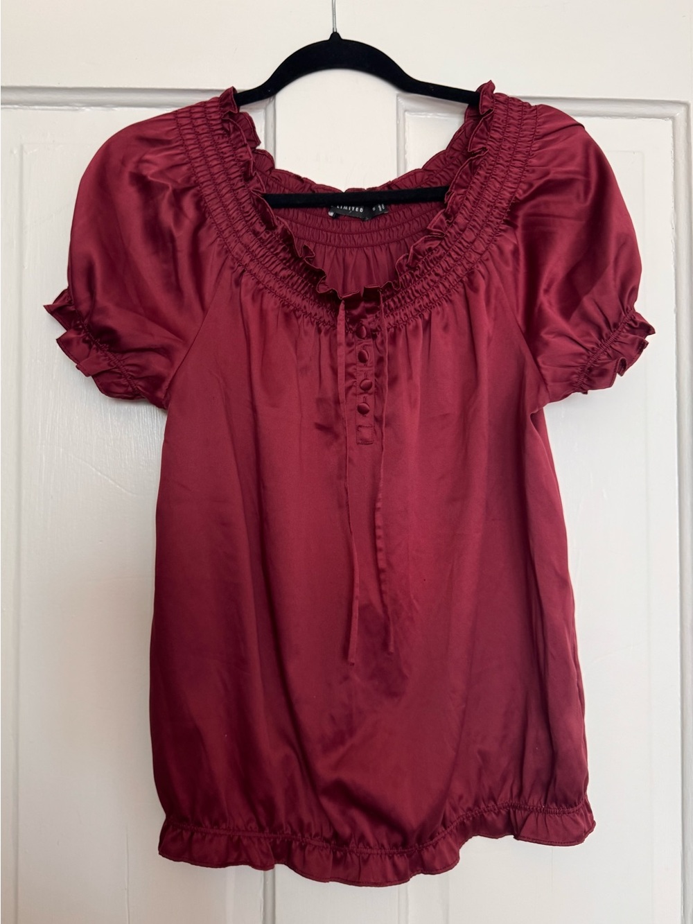Dark Red Peasant Silky Blouse for the Holidays